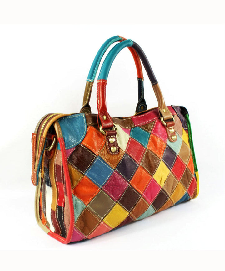 Gravina - Elegant patchwork calfskin tote bag with zipper and colorblock studs