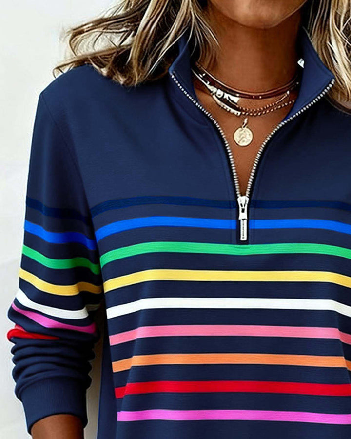 Isavelline - Casual Striped Zip-Up Sweatshirt