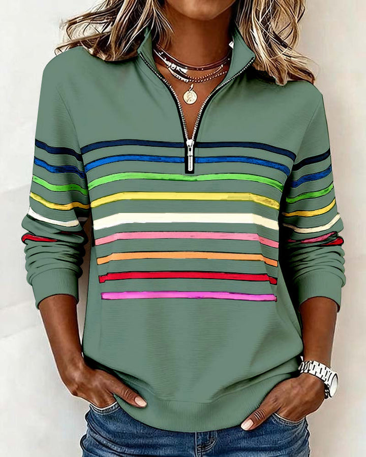 Isavelline - Casual Striped Zip-Up Sweatshirt