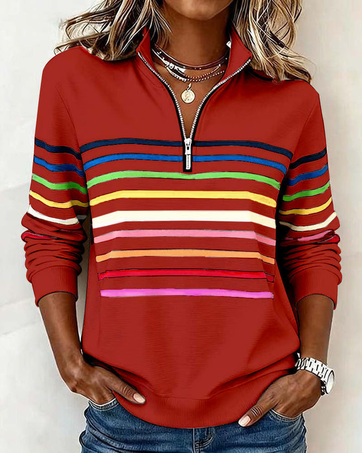 Isavelline - Casual Striped Zip-Up Sweatshirt