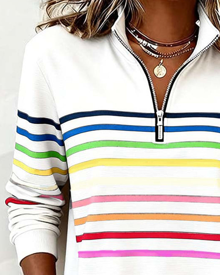 Isavelline - Casual Striped Zip-Up Sweatshirt