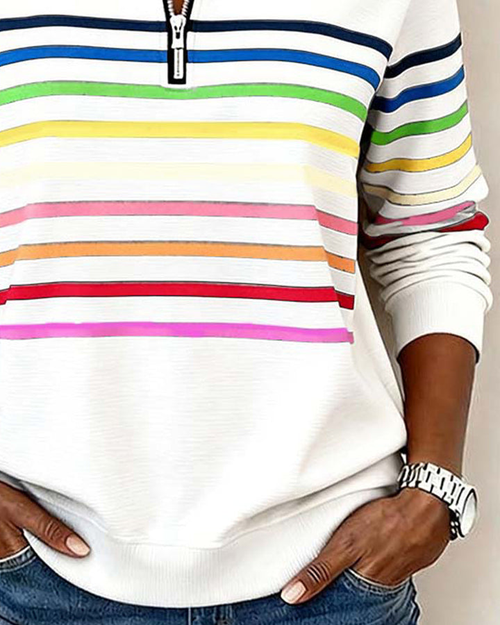 Isavelline - Casual Striped Zip-Up Sweatshirt