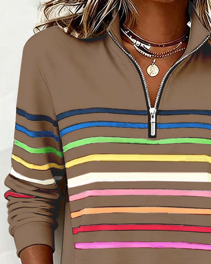 Isavelline - Casual Striped Zip-Up Sweatshirt