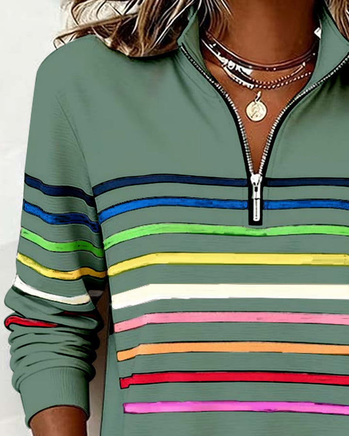 Isavelline - Casual Striped Zip-Up Sweatshirt
