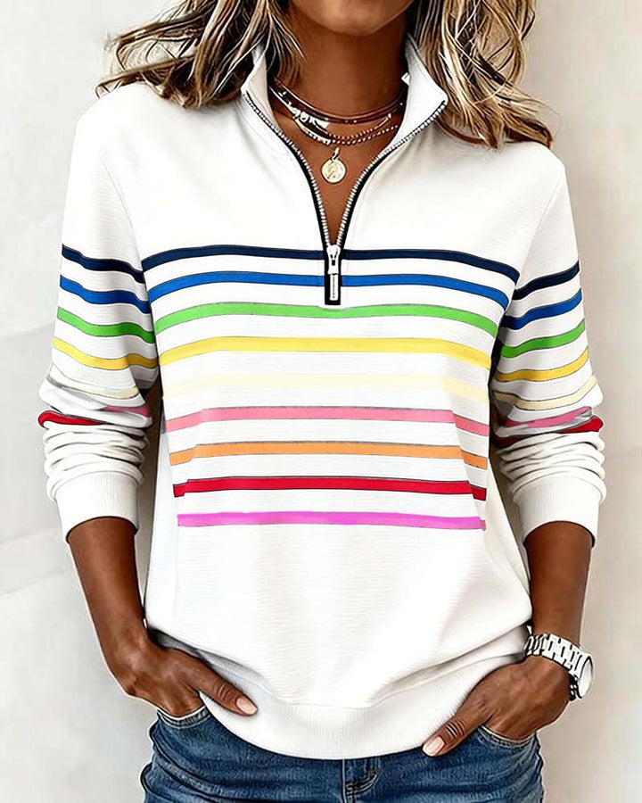 Isavelline - Casual Striped Zip-Up Sweatshirt