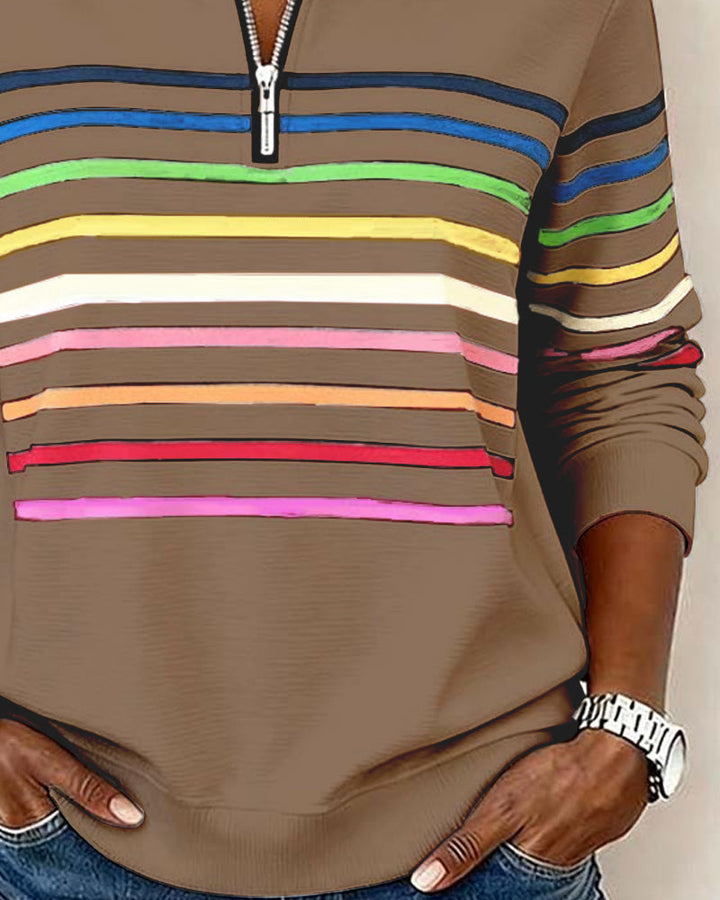Isavelline - Casual Striped Zip-Up Sweatshirt
