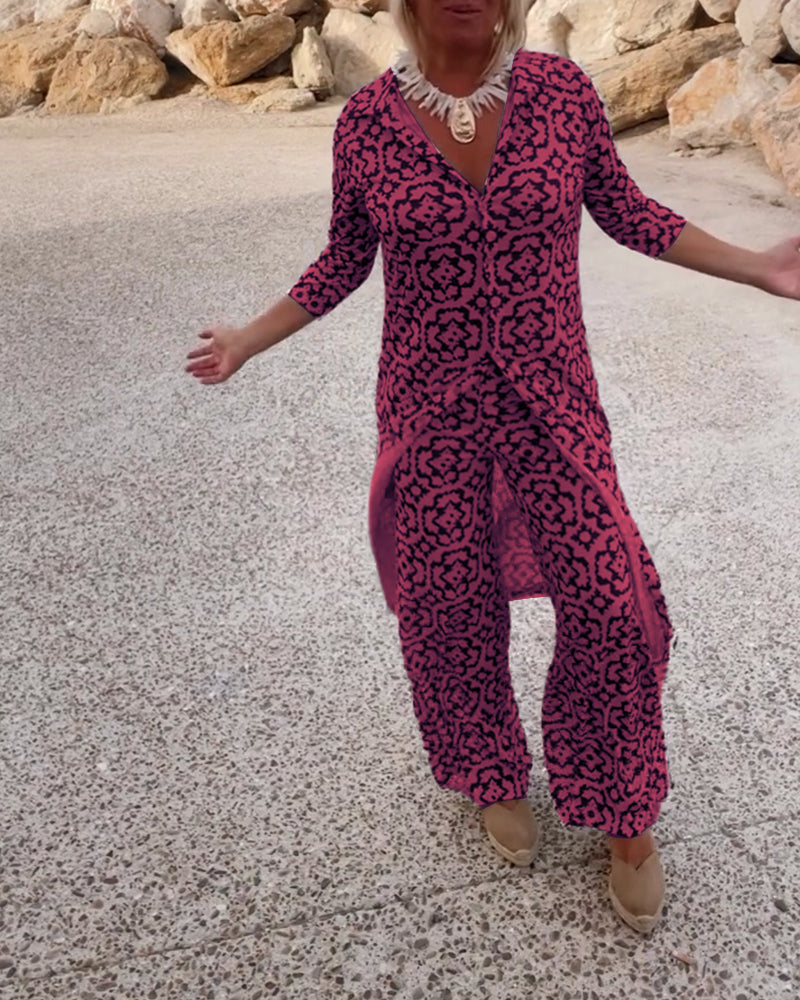 Livia - Vintage Printed Set with Lapels and Buttons