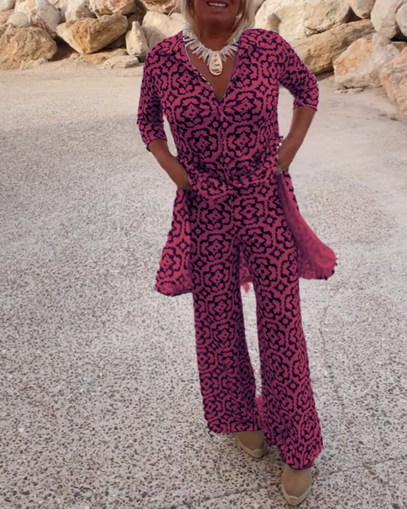 Livia - Vintage Printed Set with Lapels and Buttons