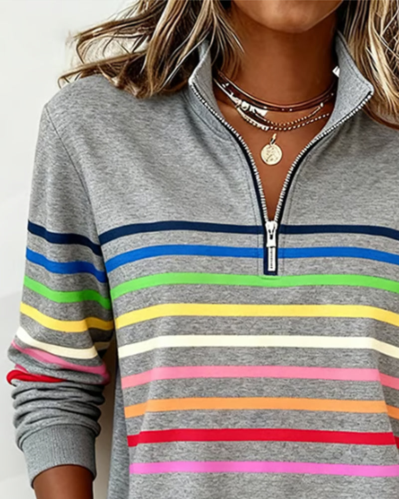 Isavelline - Casual Striped Zip-Up Sweatshirt