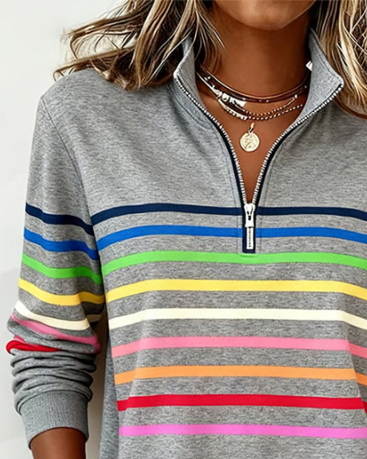 Isavelline - Casual Striped Zip-Up Sweatshirt