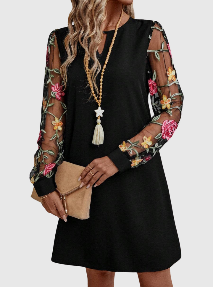 Ellis | Women's Dress with Plunging Neckline and Sheer Sleeves