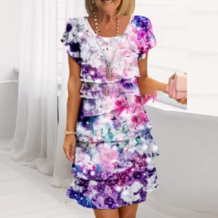 Elif - Pleated Floral Dress with Ruffles