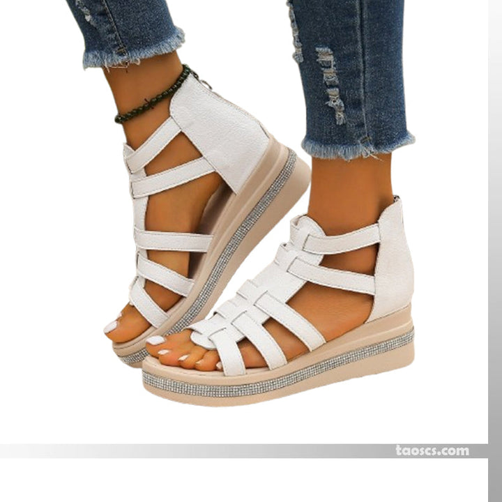 Tina - Wedge Sandals with Rhinestone Decoration