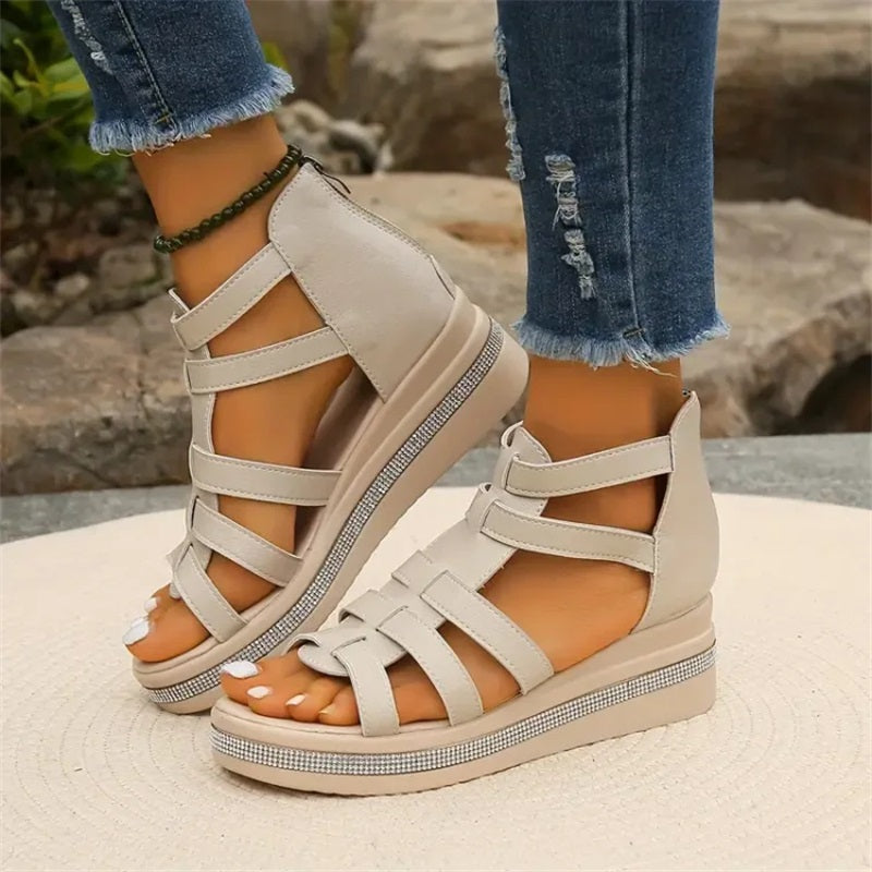 Tina - Wedge Sandals with Rhinestone Decoration