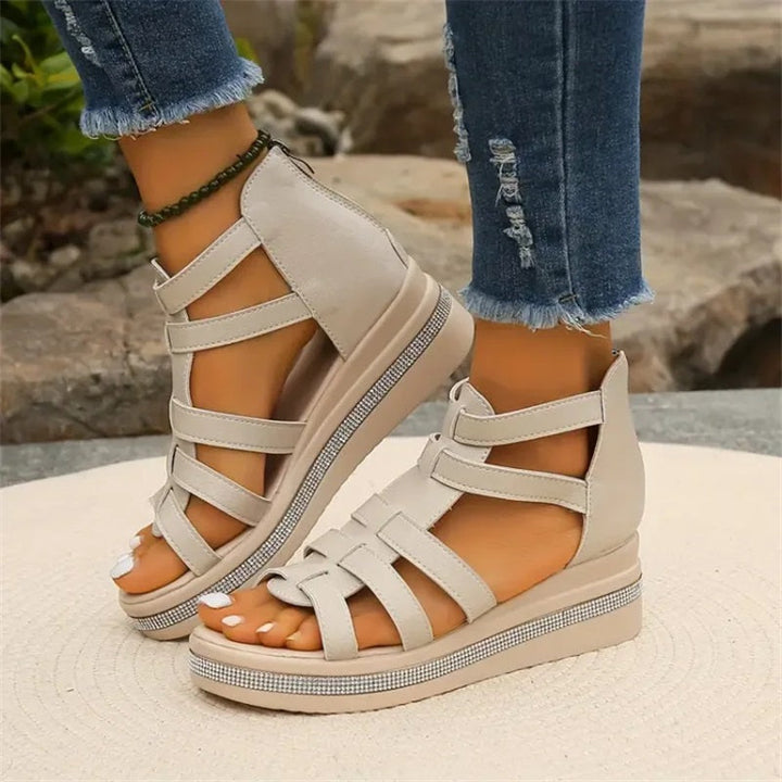 Tina - Wedge Sandals with Rhinestone Decoration