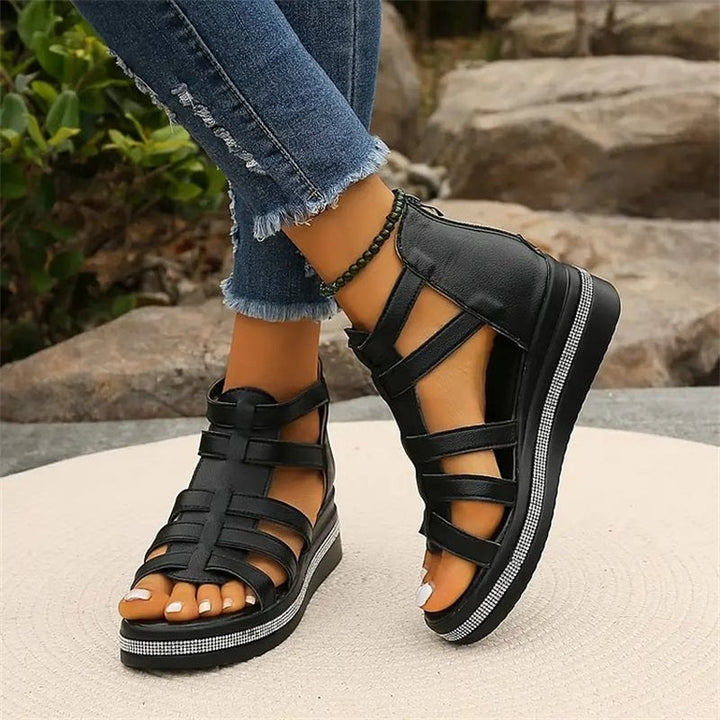 Tina - Wedge Sandals with Rhinestone Decoration