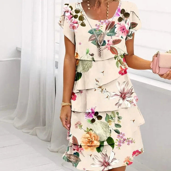 Elif - Pleated Floral Dress with Ruffles