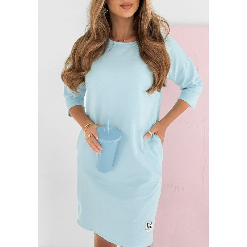 Lieka - Round Neck Dress with 3/4 Sleeves and Pockets