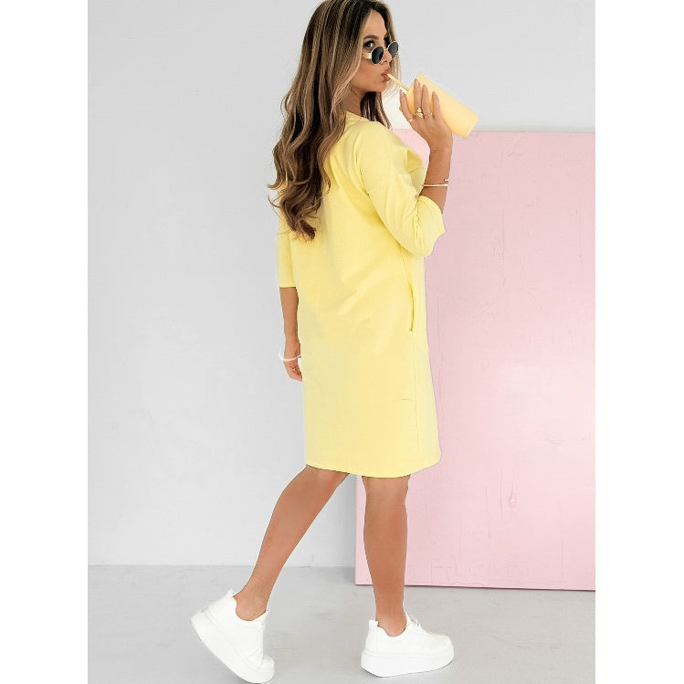 Lieka - Round Neck Dress with 3/4 Sleeves and Pockets